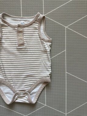 Cloud island|Baby girl Neutral Beige & White Striped onesie,bubble romper•3-6M